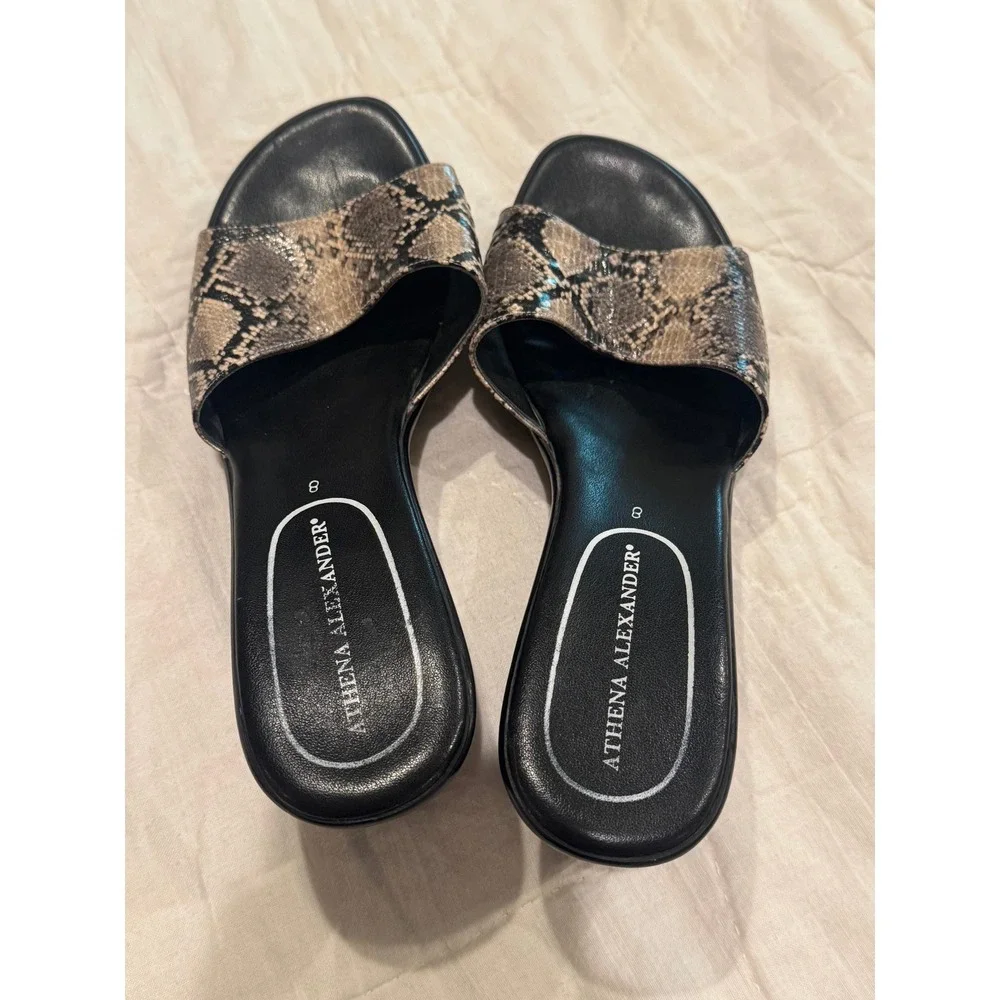 Athena Alexander Womens 8 Black Faux Snakeskin Platform Wedge‎ Slide Sandals